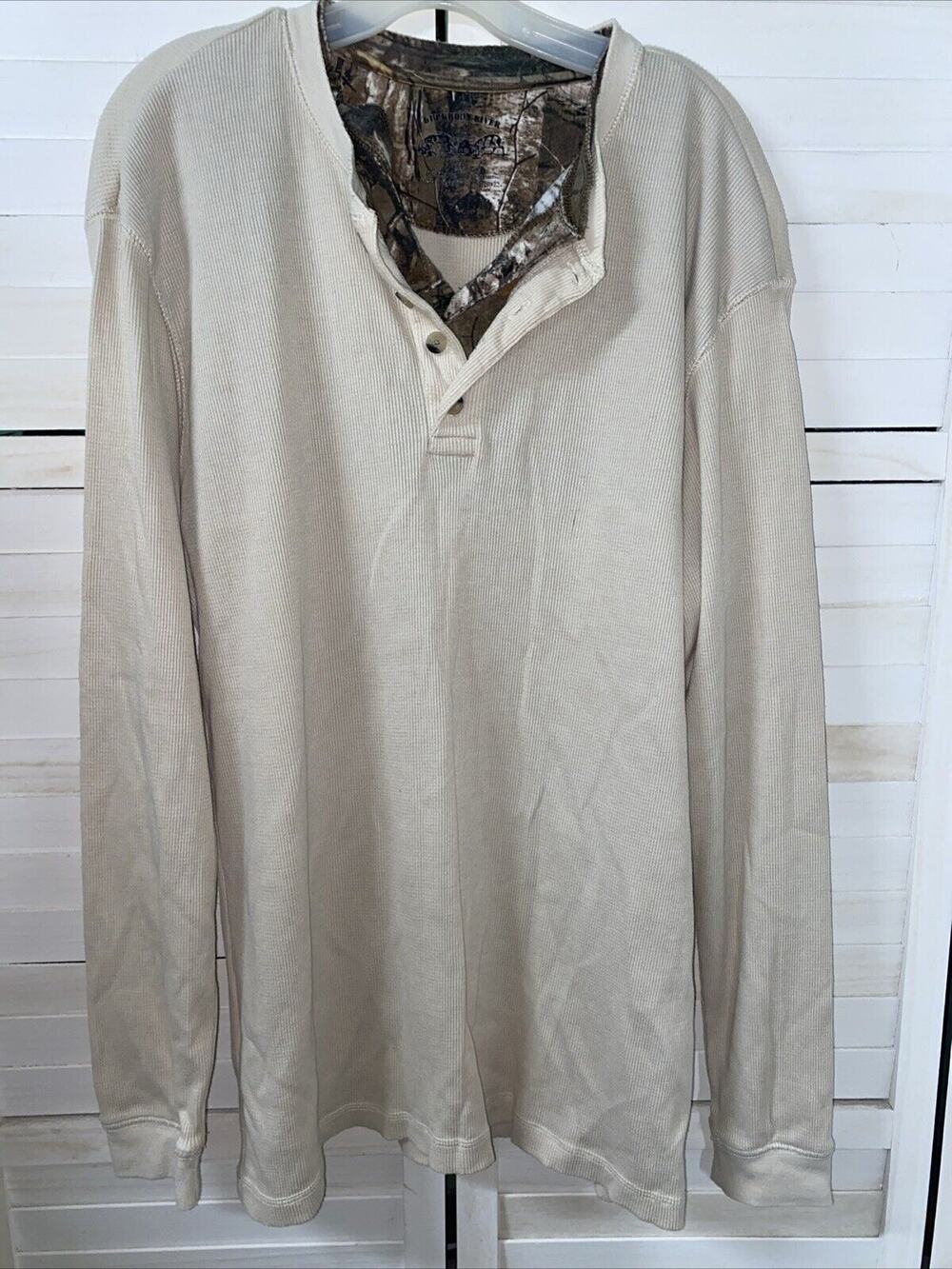 Buckhorn River Cream Waffle Knit Thermal Shirt Size XL Camouflage Hunting